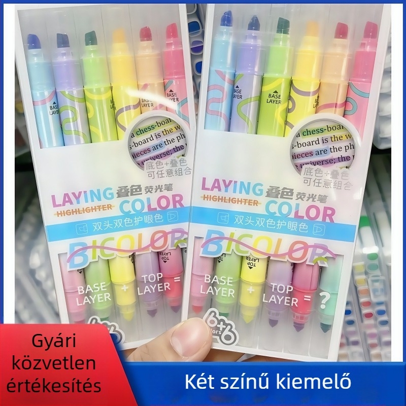 Dupla végű jelölő toll, dobozos, 6 darabos készlet, Bullet Journalhoz ideális