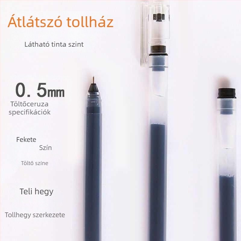 Gél toll nagy kapacitású tintával, sima írás, tartós rozsdamentes acél heg, műanyag test, fekete tinta, ideális irodai aláírásokra és vizsgákhoz