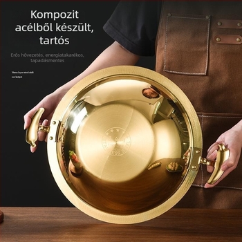 Éttermi használatra készült rozsdamentes acél hot pot, kompatibil indukciós főzőlapokkal, többrétegű aljzat, kapacitás 2,1–10 L, tömeg körülbelül 2 kg