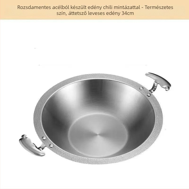 Éttermi használatra készült rozsdamentes acél hot pot, kompatibil indukciós főzőlapokkal, többrétegű aljzat, kapacitás 2,1–10 L, tömeg körülbelül 2 kg