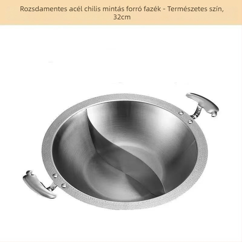 Éttermi használatra készült rozsdamentes acél hot pot, kompatibil indukciós főzőlapokkal, többrétegű aljzat, kapacitás 2,1–10 L, tömeg körülbelül 2 kg
