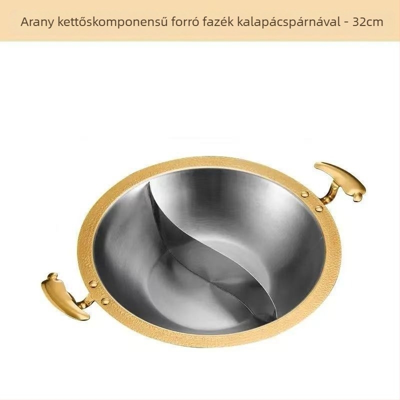 Éttermi használatra készült rozsdamentes acél hot pot, kompatibil indukciós főzőlapokkal, többrétegű aljzat, kapacitás 2,1–10 L, tömeg körülbelül 2 kg