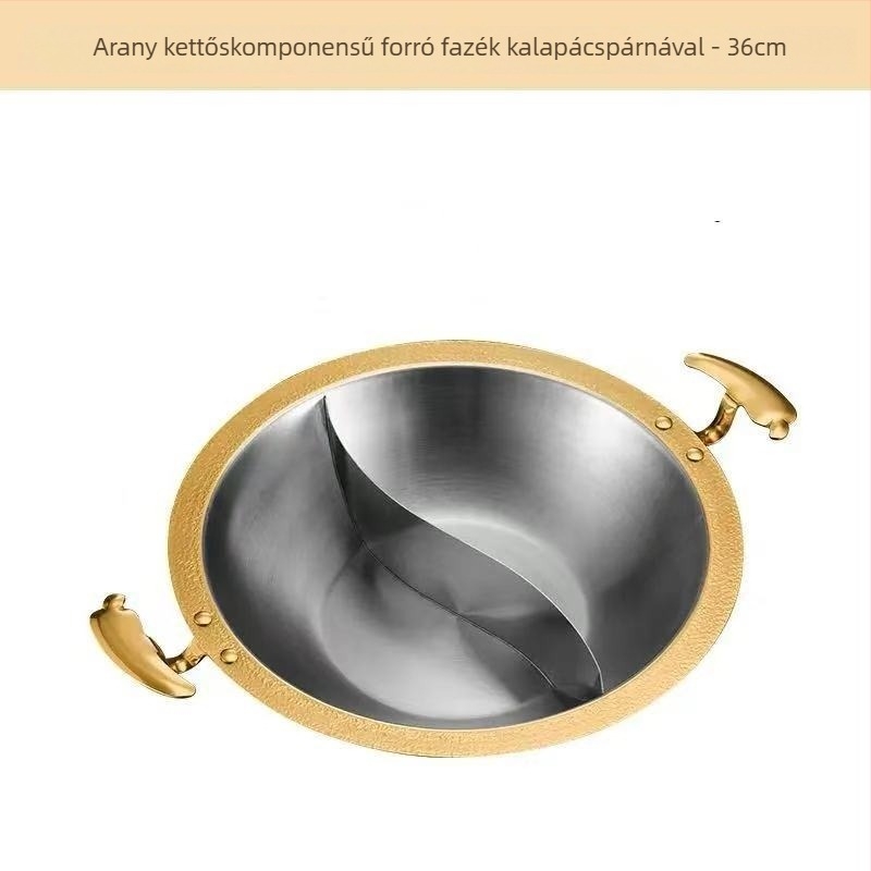 Éttermi használatra készült rozsdamentes acél hot pot, kompatibil indukciós főzőlapokkal, többrétegű aljzat, kapacitás 2,1–10 L, tömeg körülbelül 2 kg