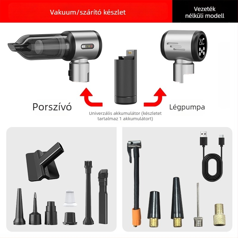 Vezeték nélküli kézi autó porszívó, 7,4V, 50W, 4000Pa, tölthető, Huiju Technology