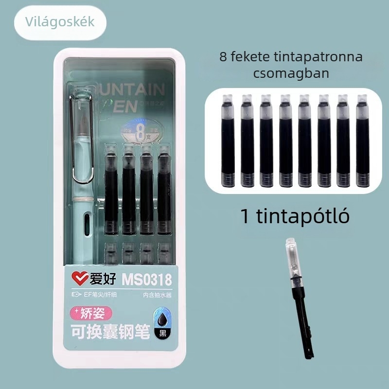Ms0318 Pozíciókorrekciós töltőtoll EF heggyel, tintazsákos rendszerrel, műanyag testtel, 8 tintazsákkal