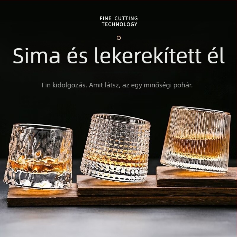 Whiskey pohár forgó csöpögésmentes mechanizmussal, felülete ütőtextúrájú és csíkos dizájnnal, minimalist stílus, 101–200 ml kapacitás