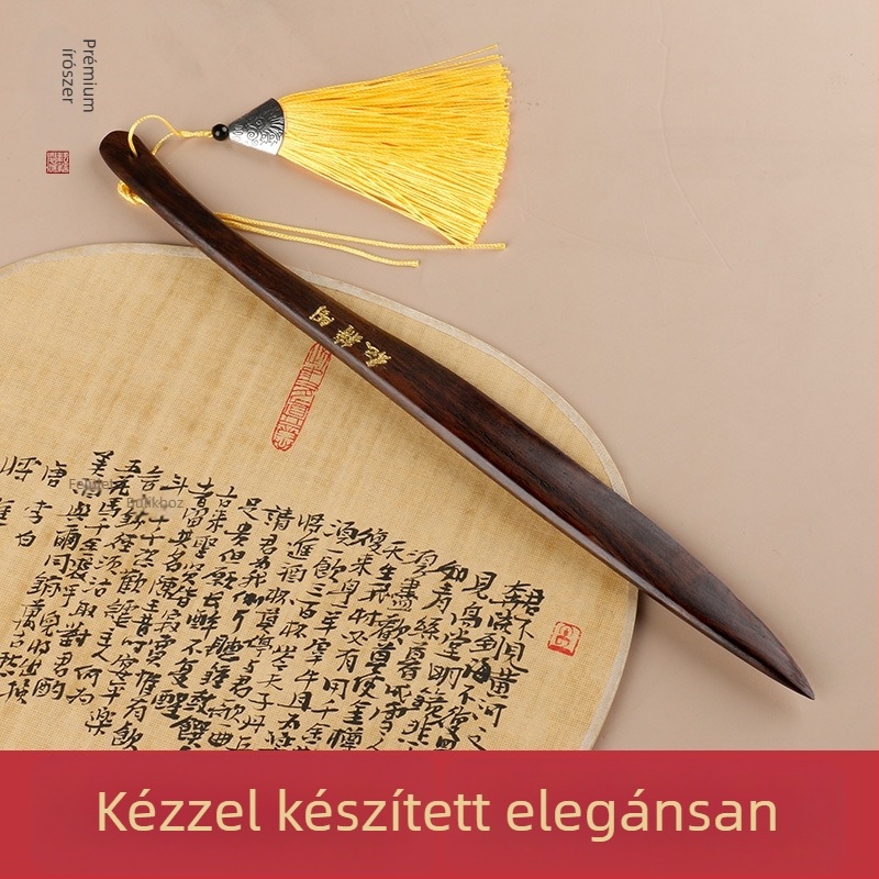 Kaligrafikus papírvágó kés, kerek fejű szantálfa fogantyúval, tömörfából készült, rizspapír vágására