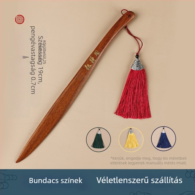 Kaligrafikus papírvágó kés, kerek fejű szantálfa fogantyúval, tömörfából készült, rizspapír vágására