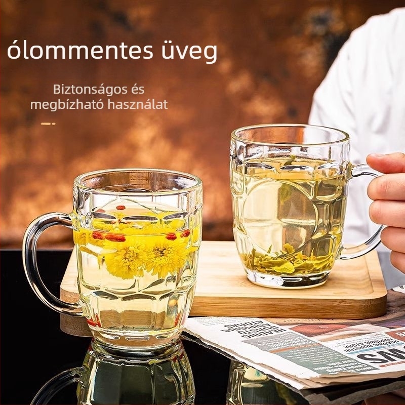 Sörtartó pohár fogantyúval, üveg, 401-500 ml kapacitás, modern minimalista stílus, papírdobozos csomagolás
