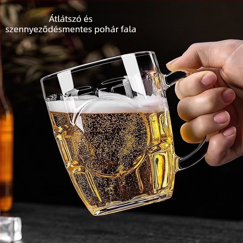 Sörtartó pohár fogantyúval, üveg, 401-500 ml kapacitás, modern minimalista stílus, papírdobozos csomagolás