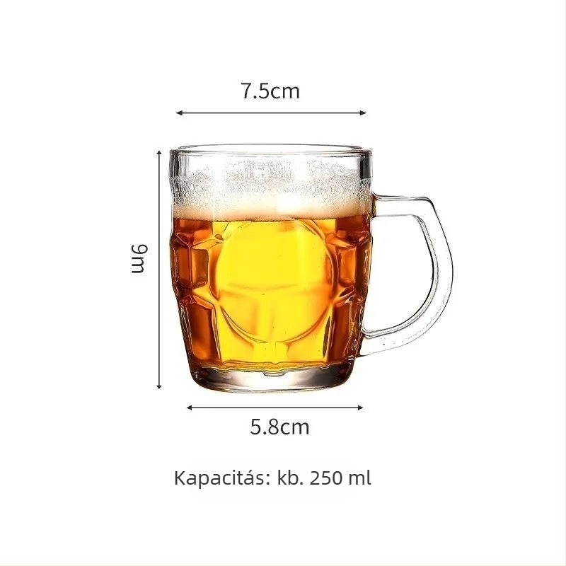 Sörtartó pohár fogantyúval, üveg, 401-500 ml kapacitás, modern minimalista stílus, papírdobozos csomagolás