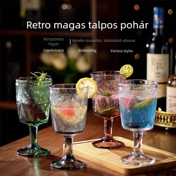 Vörösboros pohár, üveg, 301–400 ml kapacitás, bohem stílusú és fényűző retro dizájn, logó nyomtatás lehetséges, csomagolás papírdobozban