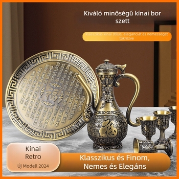 Retro luxus Dragon és Phoenix motívummal készült likőr készlet alumíniumötvözetből – otthoni használatra, fém boros kiegészítők és dekoráció