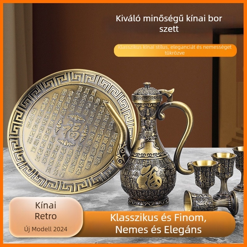 Retro luxus Dragon és Phoenix motívummal készült likőr készlet alumíniumötvözetből – otthoni használatra, fém boros kiegészítők és dekoráció