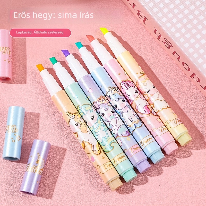 Karikatúra szemvédő fluoreszkáló toll készlet, 6 darabos, kétoldalas, ferde heggyel, modell 2218