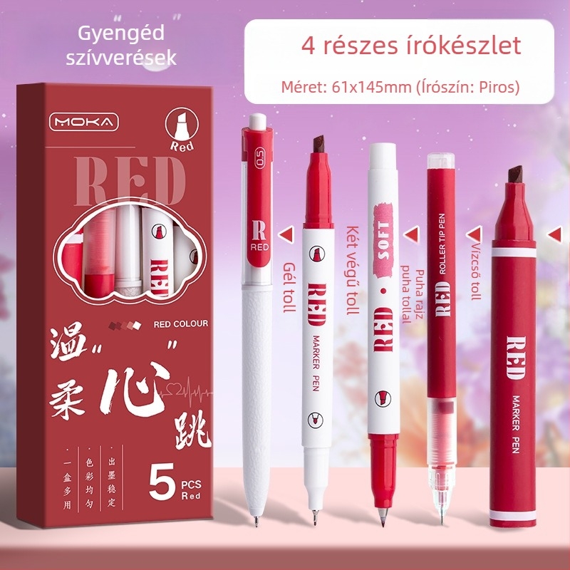 MOKA Naplóhoz tollkészlet — kétoldalas gél toll és kiemelő toll, 5 darabos doboz