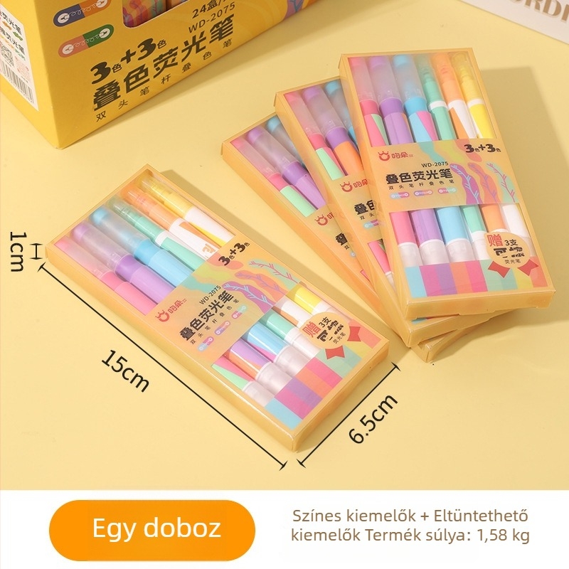 Kétoldalas, törölhető kiemelő filc, 3+3 készlet
