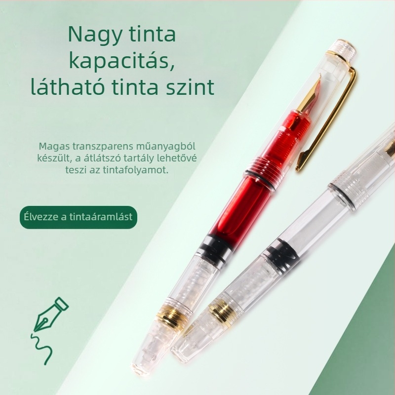 Vörös, átlátszó forgó toll tintát felszívó rendszerrel – tanár korrekciókhoz és házi feladatok jelöléséhez