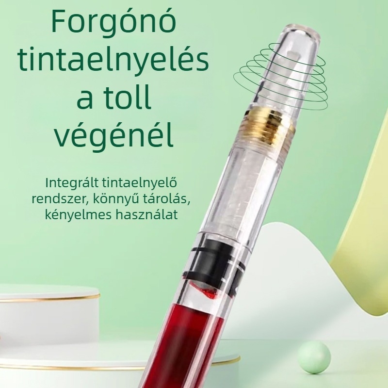 Vörös, átlátszó forgó toll tintát felszívó rendszerrel – tanár korrekciókhoz és házi feladatok jelöléséhez