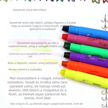 Fluoreszcens marker HY-200 - Műanyag burkolat, PVC zacskóban 6 db, Logó nyomtatás, Testreszabás elérhető