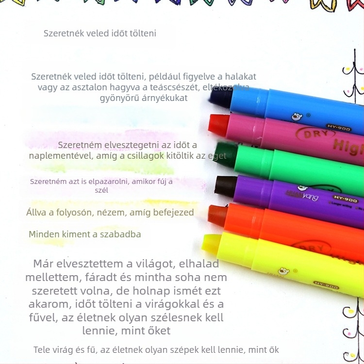 Fluoreszcens marker HY-200 - Műanyag burkolat, PVC zacskóban 6 db, Logó nyomtatás, Testreszabás elérhető