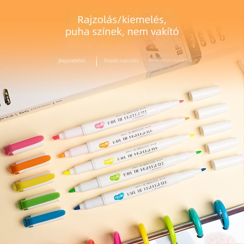 Kétoldalú fluoreszkáló marker diákoknak, szemvédelem, Modell H-1179, műanyag tokozás, PVC csomagolás