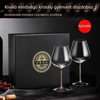 Vörösboros pohár szett ajándékdobozban, kristályos, nagy méretű magas lábú poharak, otthoni használatra