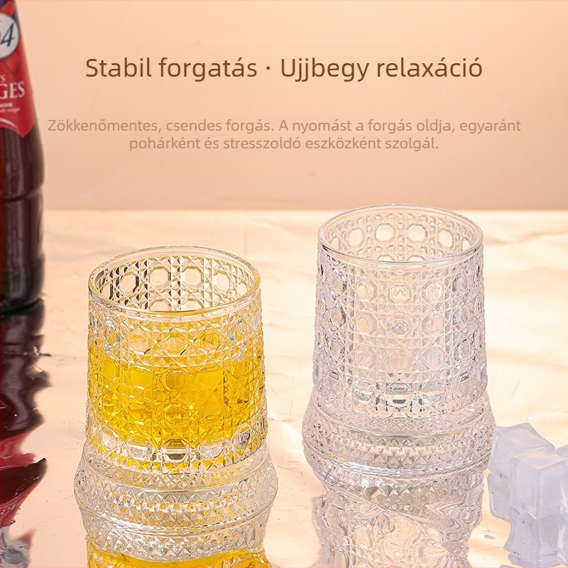 Forgó üvegpohár Whiskyhez állvánnyal, 201–300 ml, gravírozott díszítés, stabil, nem borul fel