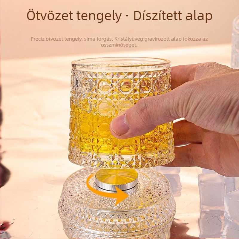 Forgó üvegpohár Whiskyhez állvánnyal, 201–300 ml, gravírozott díszítés, stabil, nem borul fel