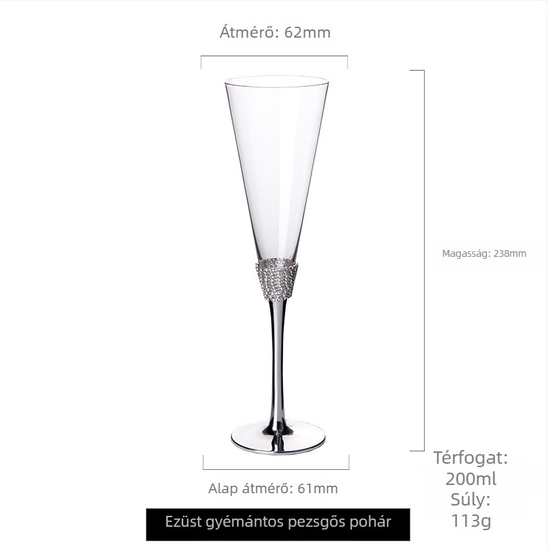 Sijin pezsgőpohár, kristályüveg gyémánttal díszítve, két darabos készlet, modern minimalista stílus, kapacitás 101–200 ml