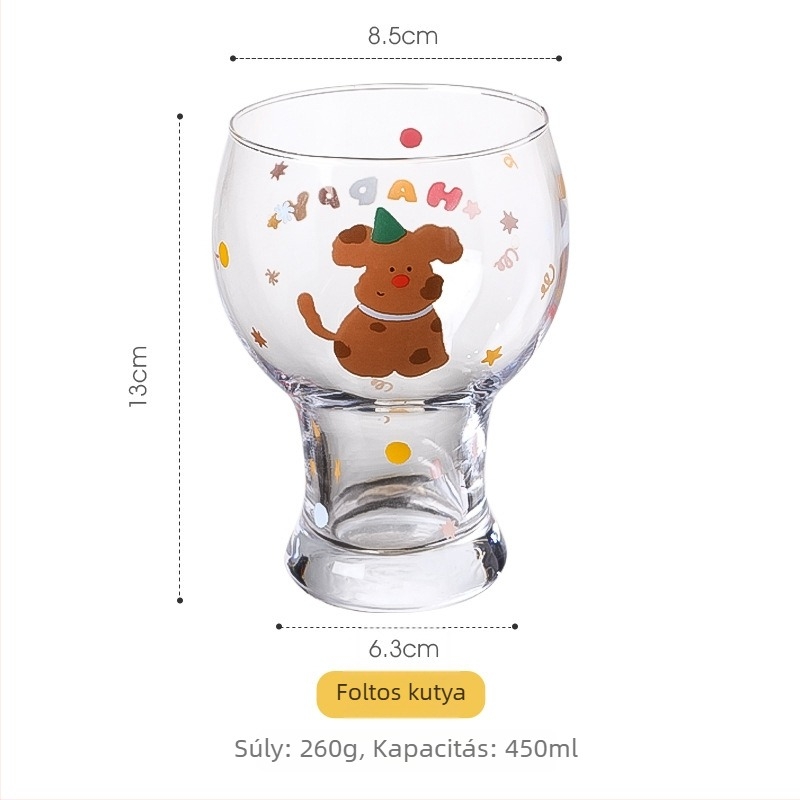 Macska- és kutya motívumú üveg pohár készlet, INS stílus, fogantyú nélküli, 201–300 ml kapacitás, hőálló üveg, kartondobozos csomagolás