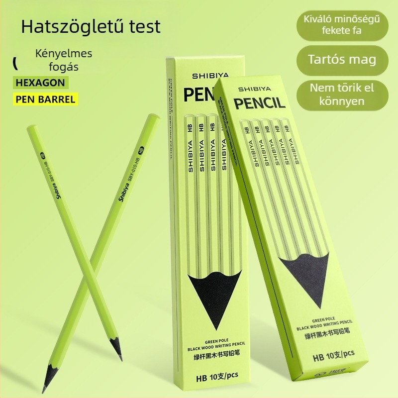 Shibia fekete fa grafitceruza zöld testtel, HB, első osztályosoknak, biztonságos és esztétikus