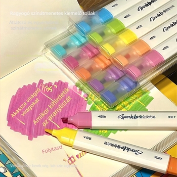 Kétoldalas csillogó kiemelő toll, 5 darabos készlet, modell 22572, műanyag test