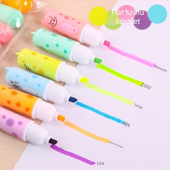 Macskás kiemelő toll, műanyag test, ferde fej, 6 db/csomag, modell Cat highlighter-028