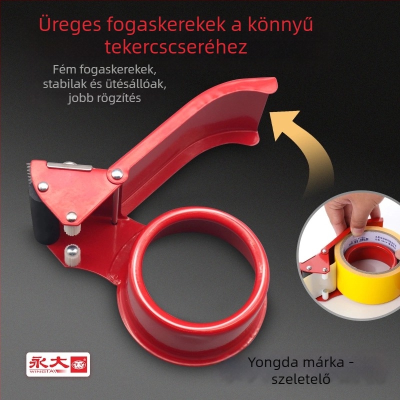 Dobozzáró ragasztószalag vágó – műanyag test, modell GZ01, szalag szélesség opciók 2in/2.5in/3in, szalag tengely átmérő 50–70 mm, nettó súly 0,08 kg