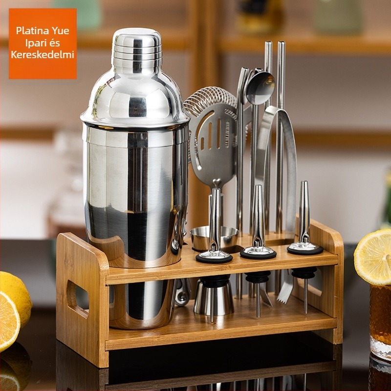 Rozsdamentes acél koktél shaker készlet nyomtatott logóval, 13 részes készlet, 10 alkatrész