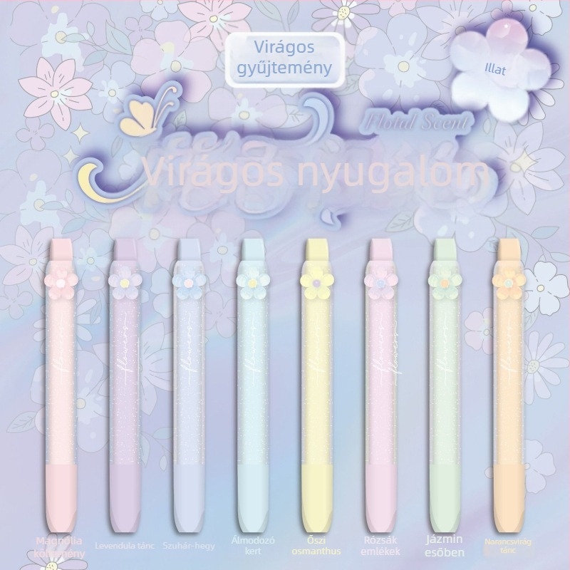 HP7661AB Fluoreszcens toll és glitter marker – virágillat, 4 darabos készlet, dobozos csomagolás, egyoldalas, nem törölhető