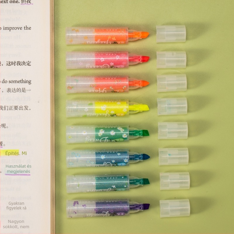 Han Ku HK-881 Mini moduláris fluoreszkáló jelölő készlet – dupla végű, 8 db/csomag, műanyag burkolat, PVC csomagolás