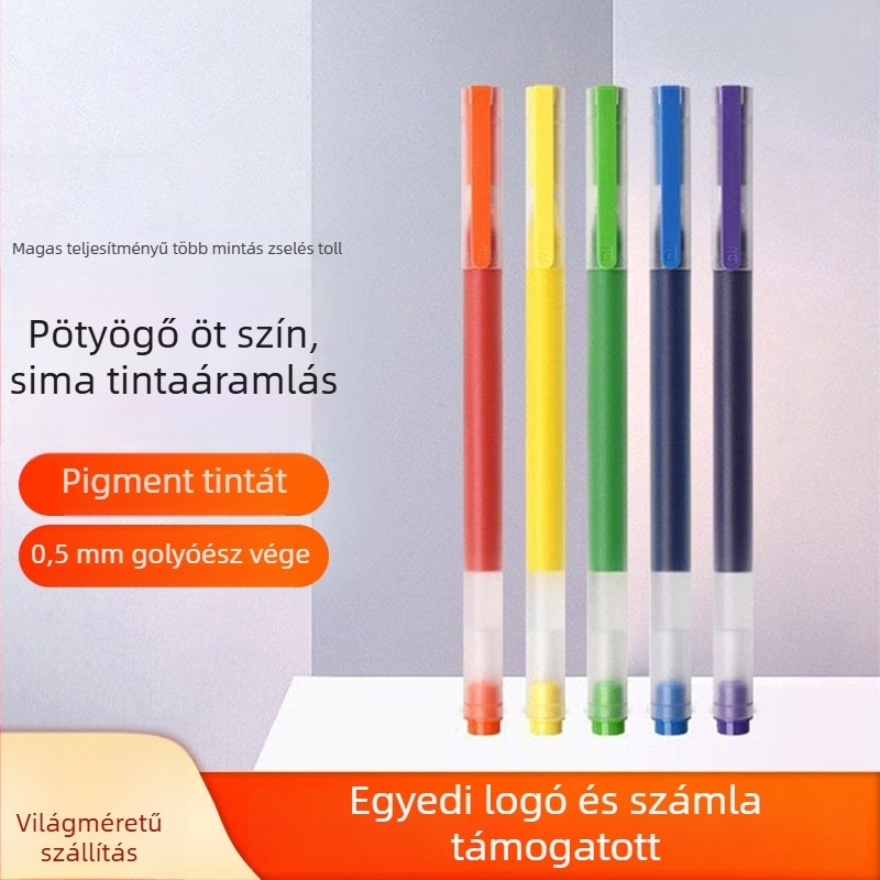 Gél toll készlet, 5 darabos, kupak eltávolítható dizájn, műanyag test, diákok és tanárok számára értékelésre és dokumentumok aláírására