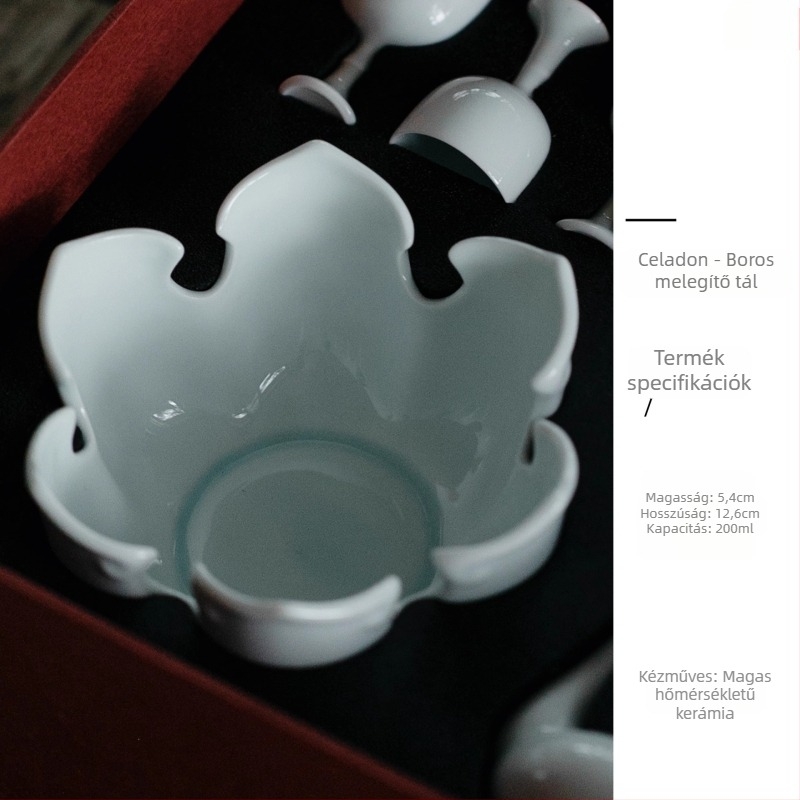 Keramikus melegítő készlet fehér- és sárga borhoz fazékkal, hat pohárral és víztartó kancsóval — Yin Chuantang, könnyed luxus retro stílus