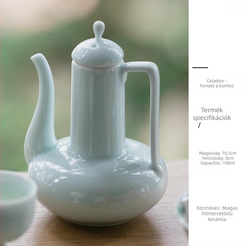 Keramikus melegítő készlet fehér- és sárga borhoz fazékkal, hat pohárral és víztartó kancsóval — Yin Chuantang, könnyed luxus retro stílus