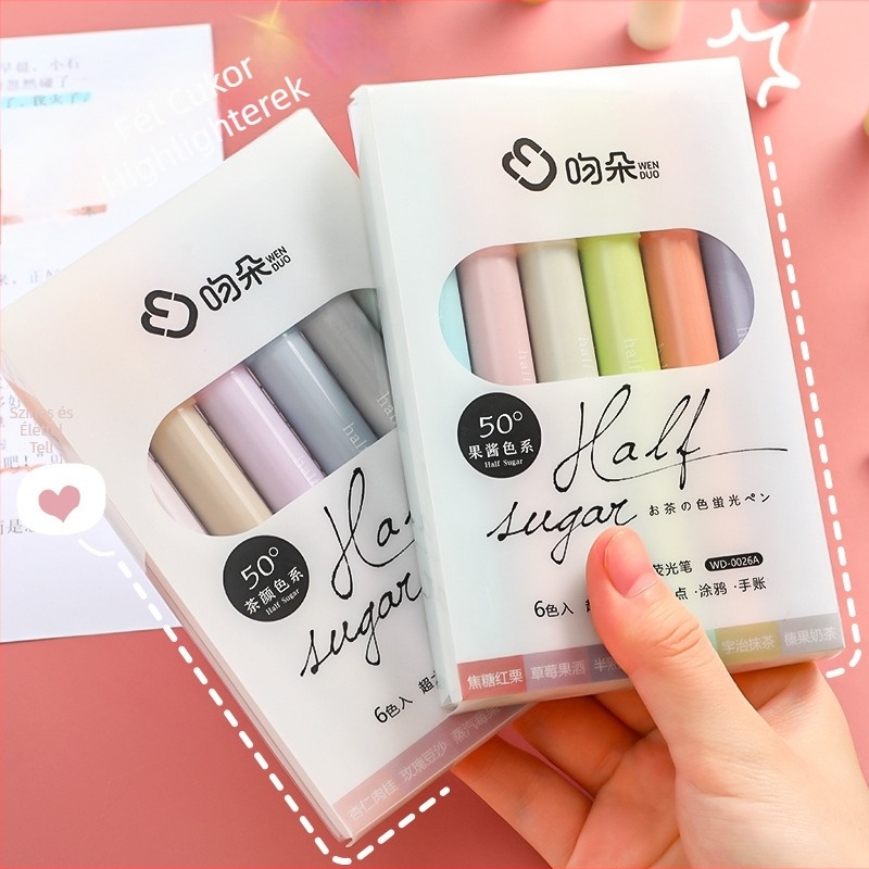 Pastell színű szemvédő kiemelő toll, modell A1792, ferde heggyel, dobozos csomagolás, műanyag burkolat