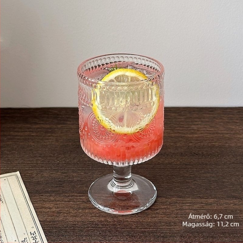 4 darabos ólommentes üveg goblet készlet reliefes retro mintával, 1000 ml+ kapacitás