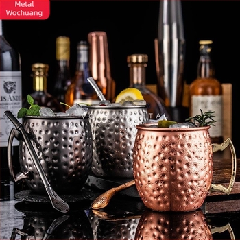 Rozsdamentes acél koktélbár pohár, kalapált réz bevonattal, 550 ml, modern minimalista stílus