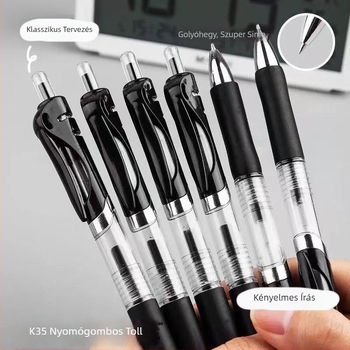 K35 nyomógombos gél toll, 0.5 mm, wolfram fej, műanyag test, irodai vagy vizsga használatra