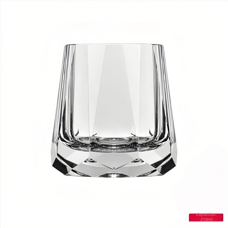 Whiskey pohár, modern minimalista stílus, K9 ólommentes kristály, 201-300 ml, kézzel készített diamantszerű vágás és sík alj