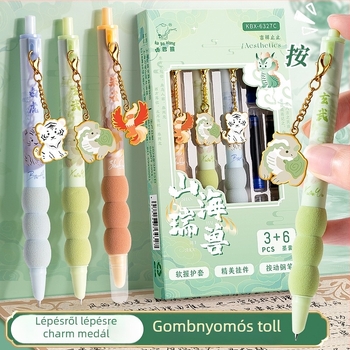 Kaba Bear kínai stílusú medálos töltőtoll puha markolattal, cserélhető tintatartály, rozsdamentes acél hegy, modell Kbx-6327, műanyag test