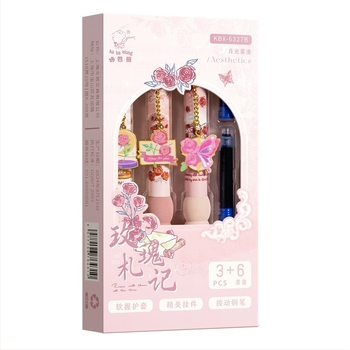 Kaba Bear kínai stílusú medálos töltőtoll puha markolattal, cserélhető tintatartály, rozsdamentes acél hegy, modell Kbx-6327, műanyag test