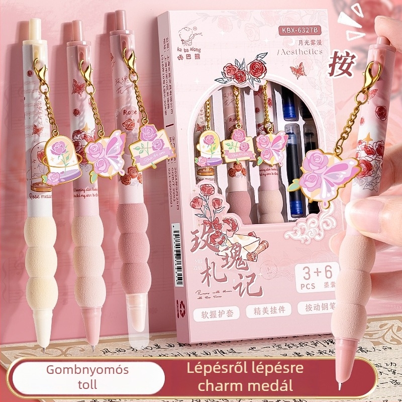 Kaba Bear kínai stílusú medálos töltőtoll puha markolattal, cserélhető tintatartály, rozsdamentes acél hegy, modell Kbx-6327, műanyag test