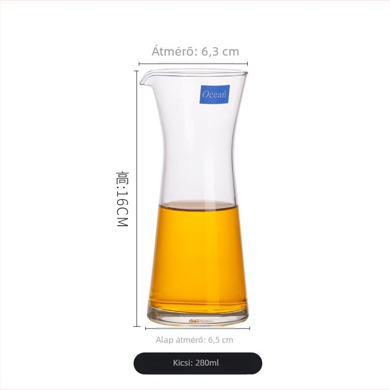 Üveg boröntő kifolyóval, modern és egyszerű stílus, logóval, borhoz tartozó eszközök